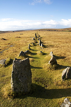 Prehistoric ceremonial lines of stones, Merrivale, Dartmoor National Park, Devon, England, United Kingdom, Europe