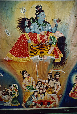 Mural of Shiva and his consort Parvati, India, Asia