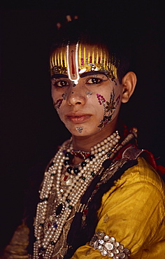 Rama, king and hero of the Ramlilla, the stage play of the Hindu epic the Ramayana, Varanasi, Uttar Pradesh state, India, Asia