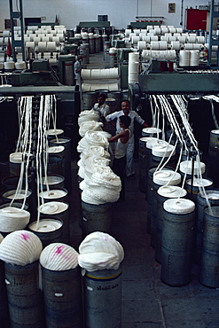 Interior of modernised cotton factory and workers, established over 100 years ago, Ahmedabad, Gujarat state, India, Asia