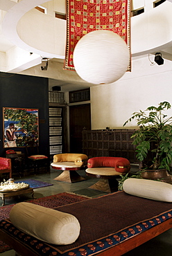 Interior of 1970s concrete structured home, the first of its type in India, by architect Bernard Cohen, Ahmedabad, Gujarat state, India, Asia