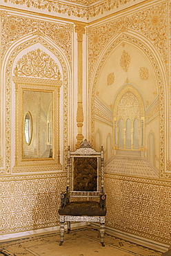 The beautifully gilded Durbar Hall, Sirohi Palace, Sirohi, Southern Rajasthan state, India, Asia