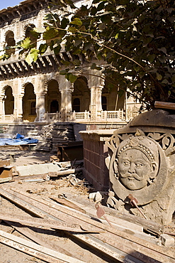 Morvi Temple (the Secretariat) an administrative building with a Hindu temple in the centre, built in the 19th century and being restored following the 1997 earthquake, Morvi, Gujarat, India, Asia