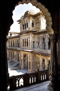 Morvi Temple (the Secretariat) an administrative building with a Hindu temple in the centre, built in the 19th century and being restored following the 1997 earthquake, Morvi, Gujarat, India, Asia