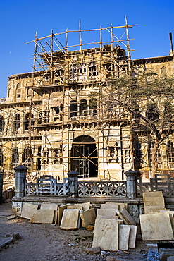 Morvi Temple (the Secretariat) an administrative building with a Hindu temple in the centre, built in the 19th century and being restored following the 1997 earthquake, Morvi, Gujarat, India, Asia