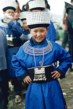 Miao boy dressed for festival at Tiao Hua Chang, Guizhou, China, Asia