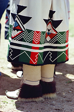 Close-up of the skirt and shoes from the costume of an Indian Buffalo Dancer, San Juan, New Mexico, United States of America, North America