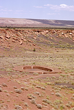 Ball court, masonry not adobe, unique to Sinagua Indian culture, Wupatki, 1120-1210 AD, Arizona, United States of America (U.S.A.), North America