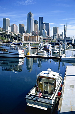 City skyline from the marina, Seattle, Washington State, United States of America, North America