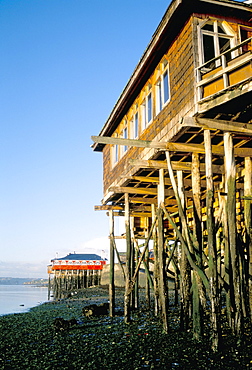 Stilted buildings, zone of Castro, Chiloe, Chile, South America