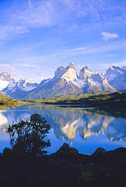Cuernos del Paine, 2600m, from Lago Pehoe, Torres de Paine National Park, Patagonia, Chile, South America