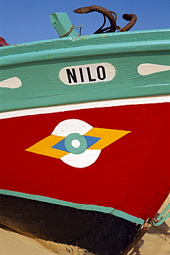 Stylized eye on fishing boat, Algarve, Portugal, Europe