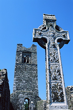 High cross, church of Slane Friary, County Meath, Leinster, Republic of Ireland (Eire), Europe