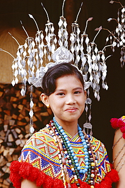 Head and shoulders portrait of an Iban girl, Sarawak, island of Borneo, Malaysia, Southeast Asia, Asia