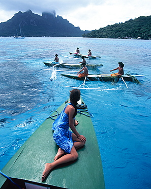 Fishing, Bora Bora, Society Islands, French Polynesia, South Pacific, Pacific