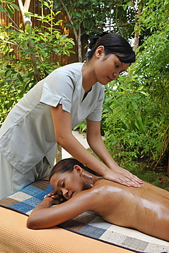 Massage part of Hilot Treatment at the spa at Eskaya Beach Resort and Spa in Bohol, Philippines, Southeast Asia, Asia