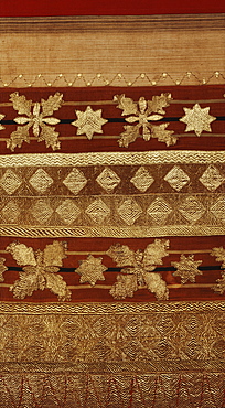 Detail of ceremonial costume woven with gold and metallic thread from the Regent Collection, from South Sumatra, Indonesia, Southeast Asia, Asia