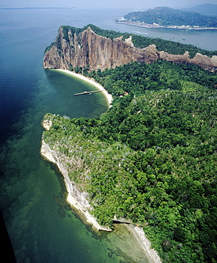 Aerial view of Sempurna Bay, Sandakan, Sabah, island of Borneo, Malaysia, Southeast Asia, Asia