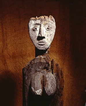 Guardian figures carved in the hardest of wood, found at the junctions of footpaths leading to villages for protection from evil spirits, Sarawak, Borneo, Malaysia, Southeast Asia, Asia