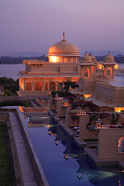 View of the Spa at sunset, The Oberoi Udaivilas, Udaipur, Rajasthan, India, Asia