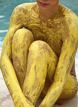 Woman with Lulur scrub, Bali, Indonesia, Southeast Asia, Asia