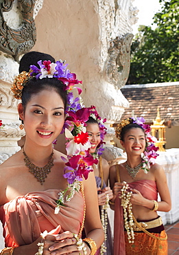 Thai girls in costume at a festival in Chiang Mai, Thailand, Southeast Asia, Asia