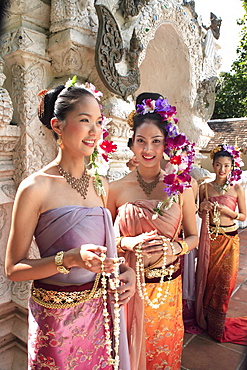 Thai girls in costume at a festival in Chiang Mai, Thailand, Southeast Asia, Asia