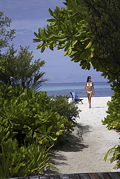 Woman on a beach, Maldives, Indian Ocean, Asia