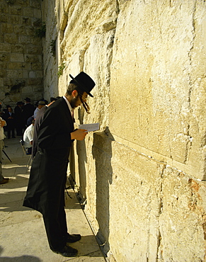 Hasidic Jew praying (reciting) at the Western Wall (Wailing Wall), Jerusalem, Israel, Middle East