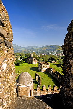 View over Gonder and the Royal Enclosure from the top of Fasiladas' Palace, Gonder, Gonder region, Ethiopia, Africa