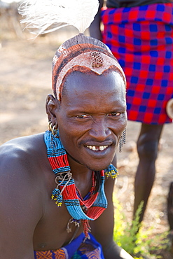 Portrait of a Hamer tribesman with ornate hairstyle of ochre and resin, Hamer Tribe, Turmi, Lower Omo Valley, Ethiopia, Africa