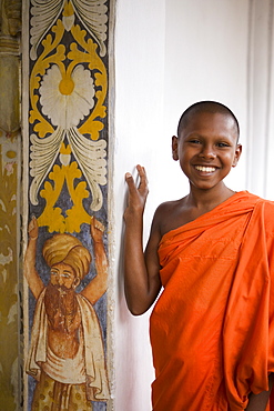 Portrait of a novice Buddhist monk, Kandy, Sri Lanka, Asia