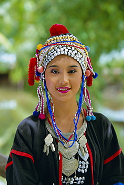 Portrait of an Akha hill tribe woman in traditional clothing, Mae Hong Son Province, northern Thailand, Asia