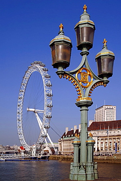 London Eye and County Hall beside the River Thames, London, England, United Kingdom, Europe