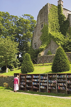 Bookstall in grounds of Hay on Wye castle, Powys, mid-Wales, Wales, United Kingdom, Europe