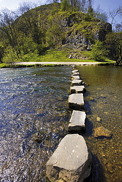 Stepping stones, River Dove, Dovedale, Peak District National Park, Derbyshire, England, United Kingdom, Europe