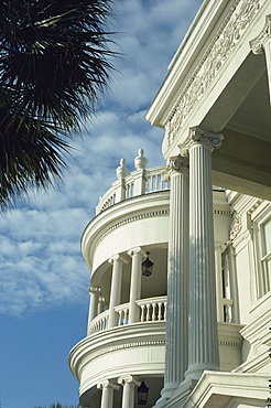 Detail of portico and Ionic columns of 25 East Battery, Charleston, South Carolina, United States of America, North America