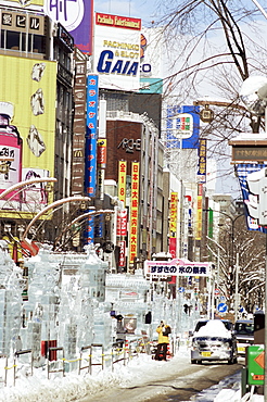 Ice sculptures in Susukino street, Yuki Matsuri (Snow Festival), Sapporo, Hokkaido, Japan, Asia