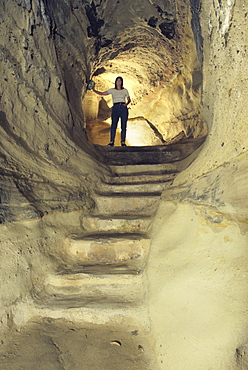 Mortimer's Hole, a medieval passageway beneath the Castle, one of the many caves cut in the sandstone beneath the city centre, Nottingham, Nottinghamshire, England, United Kingdom, Europe