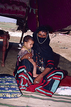 Rashaida woman and baby near Suakin, Sudan, Africa