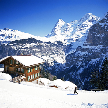 View towards the Eiger, Murren, Swiss Alps, Switzerland, Europe