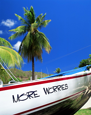 Boat on the shore, Bequia, St. Vincent, Grenadines, West Indies, Caribbean, Central America