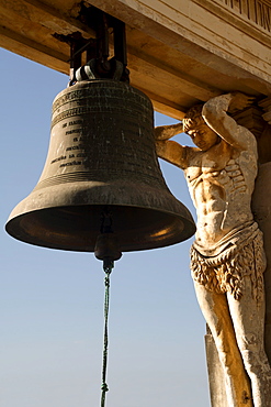 Bell and carving, cathedral, Leon, Nicaragua, Central America