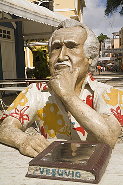 Statue of author Jorge Amado, in front of Cafe Vesuvio, Ilheus, Bahia, Brazil, South America