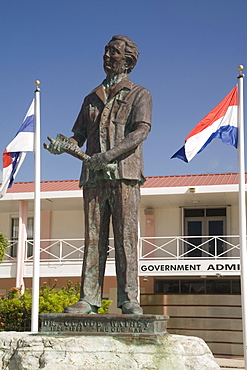 Government Admin Building and statue of Dr. Claude Wathey (The Ole Man), Philipsburg, Dutch St. Maarten, West Indies, Caribbean, Central America