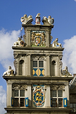 Facade in Roode Steen. the great square where the Dutch East India Company was founded, Hoorn, Holland, Europe