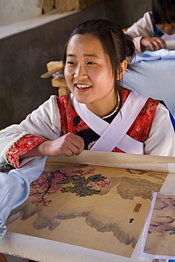 Embroidery school, Baisha, Lijiang, Yunnan, China, Asia