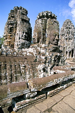 Giant stone faces, the Bayon, Angkor Thom, Angkor, UNESCO World Heritage Site, Siem Reap, Cambodia, Indochina, Southeast Asia, Asia