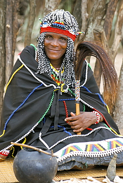 Sangoma (diviner or spirit medium), Zulu village, Zululand, South Africa, Africa