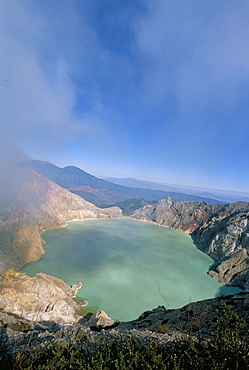 Smoke billowing out from volcano vent, Sulphur Lake, Kawah Ijen, Ijen Plateau, Java, Indonesia, Southeast Asia, Asia